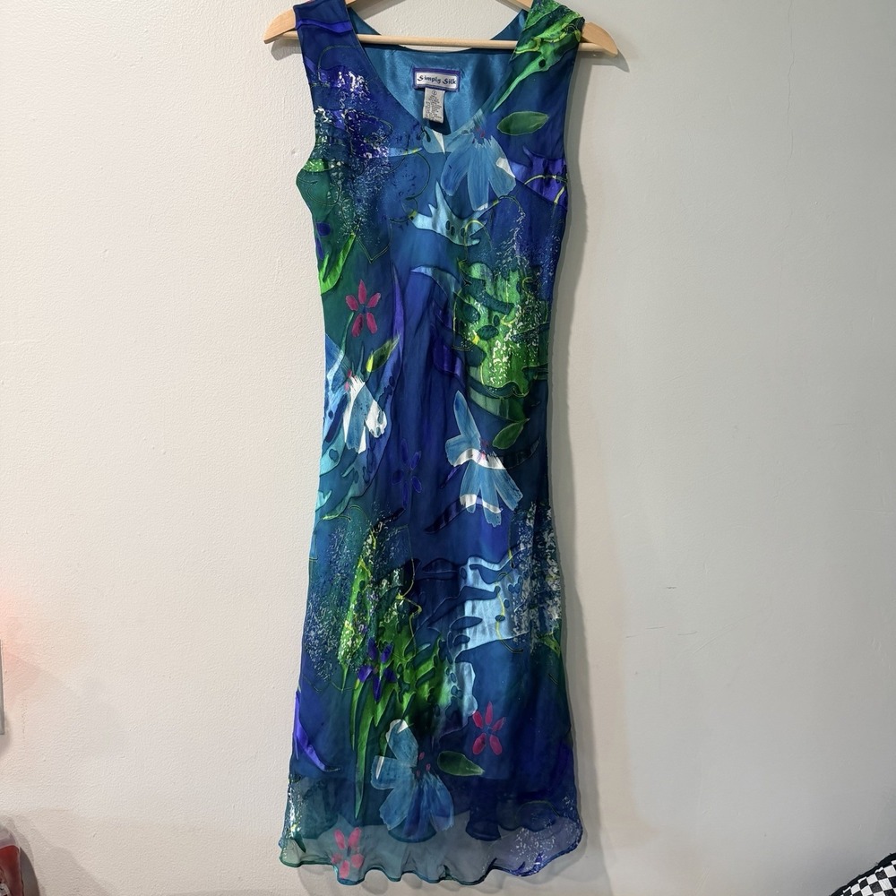 Simply Silk Watercolor Floral Sleeveless Dress  Size S Fairy Y2K